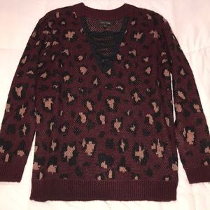 Wine/leopard Top
